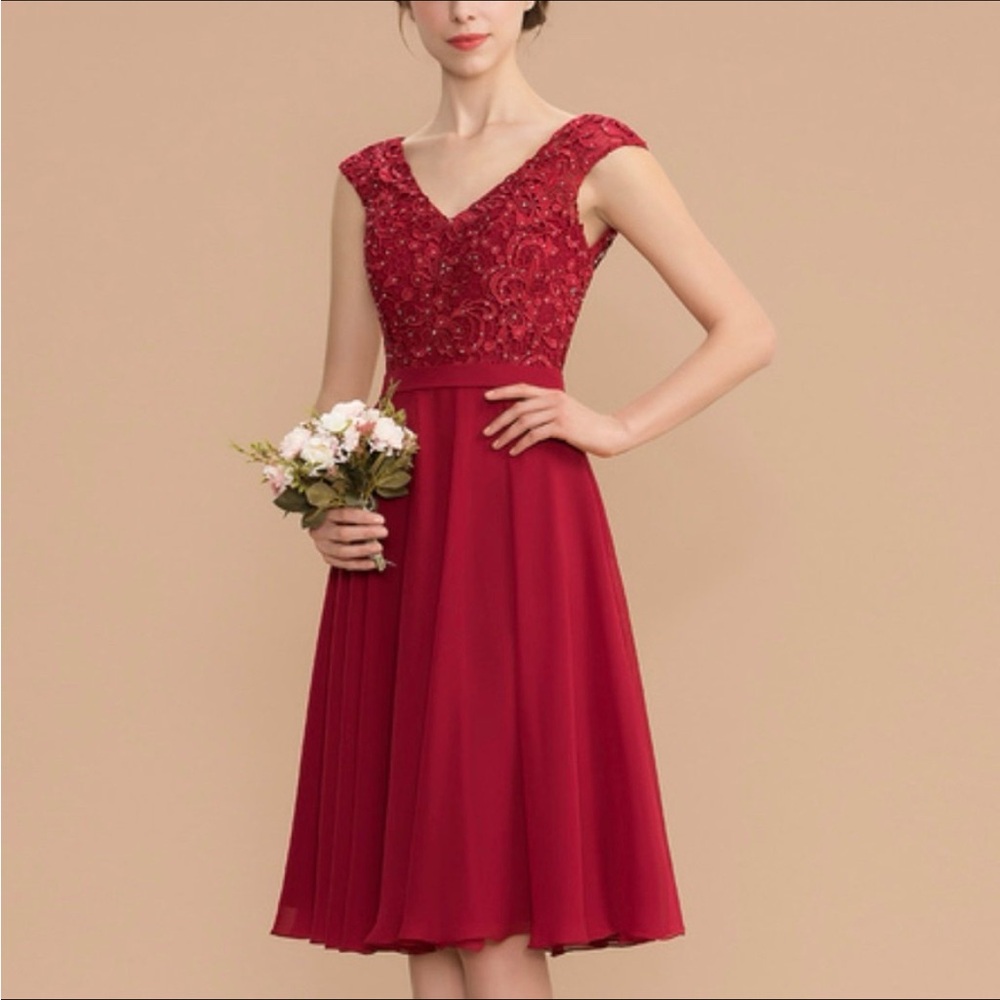 JJs House Red Midi Chiffon Dress - Picture 2 of 8